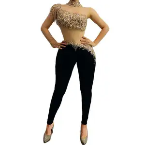 A3747 personalisierbar 2024 neue hohe qualität mode damen kleidung lange Ärmel extrem sexy kristall langer jumpsuit Versand in 7-15 Tagen