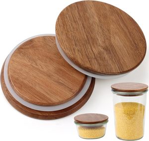 Tapas <span class=keywords><strong>de</strong></span> Boca Regular para Frascos Mason, Tapas Reutilizables <span class=keywords><strong>de</strong></span> Bambú y Madera <span class=keywords><strong>de</strong></span> Acacia <span class=keywords><strong>con</strong></span> Sello <span class=keywords><strong>de</strong></span> Silicona para Recipientes <span class=keywords><strong>de</strong></span> Vidrio - Product Image 5
