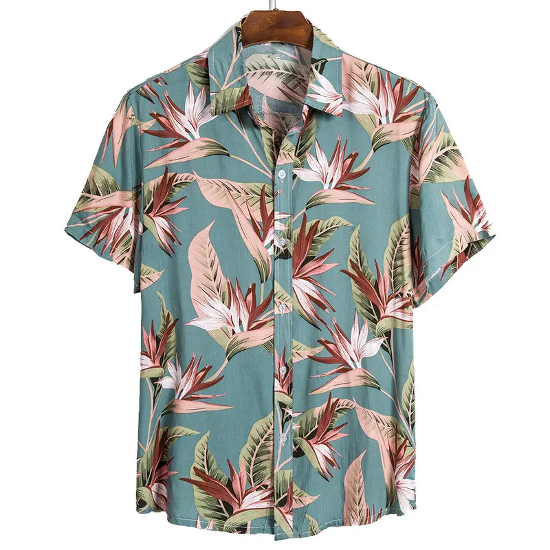 Neues Hemd im hawaiian ischen Stil für Herren mit kurzen Ärmeln aus Viskose und Baumwolle