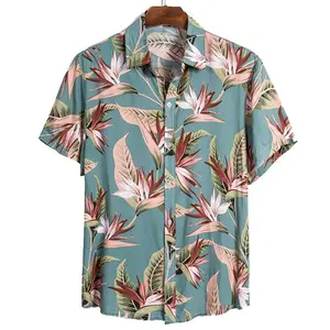 Новая рубашка в гавайском стиле для мужчин из вискозы и хлопка с короткими рукавами
