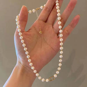 Collier de perles d'eau douce naturelles pour femmes, 4-5 mm, cercle parfait, chaîne de clavicule, chaîne de sourire à forte luminosité, petit chemin - Product Image 1