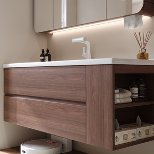 Custom Built Bathroom Cabinet Walnut 48 Inch Bathroom <strong>Vanity</strong> <strong>Under</strong> <strong>Sink</strong> <strong>Vanity</strong> <strong>Unit</strong> With Side Cabinet - Product Image 3
