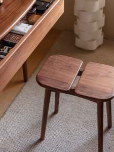 XUXIE Minimalist Solid Wood Modern Dressing Upholstered Stool Black Walnut Chair for <strong>Bedroom</strong> <strong>Vanity</strong> - Product Image 4