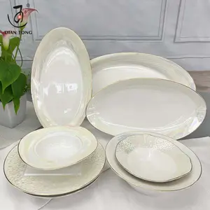 Prato de cerâmica nórdico para jantar, prato de porcelana grande e luxuoso feito sob encomenda, prato de peixe, conjunto de pratos brancos para casamento, hotel e restaurante