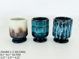 Vaso per <span class=keywords><strong>Piante</strong></span> in Ceramica con Smalto Reattivo Blu, 5,8 Pollici, Vaso per Succulente Testurizzato, Moderno Vaso Cilindrico Geometrico per Decorazione - Product Image 2
