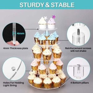 Tùy chỉnh <span class=keywords><strong>5</strong></span> <span class=keywords><strong>Tier</strong></span> bánh cưới đứng LED ánh sáng chuỗi rõ ràng Acrylic Cascade bánh đứng - Product Image 5