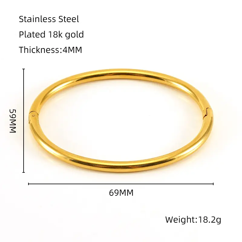 Pulseira de punho banhada a ouro 18K simples oval de alta qualidade, pulseiras e pulseiras de aço inoxidável sem manchas