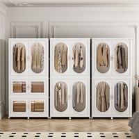 Armoire Pliante Moderne Intégrée en Plastique avec 5 Tiroirs et Portes Coulissantes, Meuble de Rangement pour Appartement Compact, Chambre à Coucher, en MDF