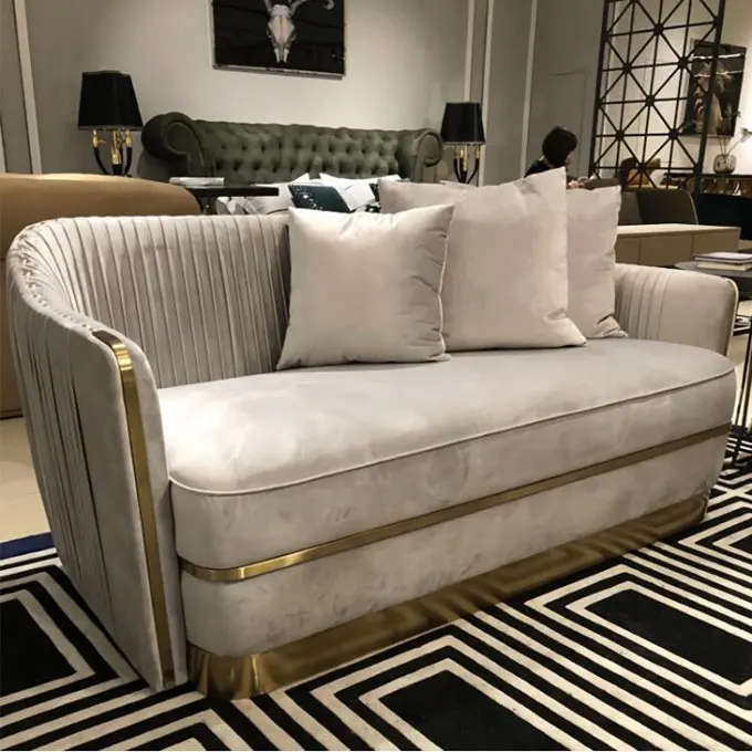 Factory Supply modern designer tufted grey velvet sofa sectionals living room luxury