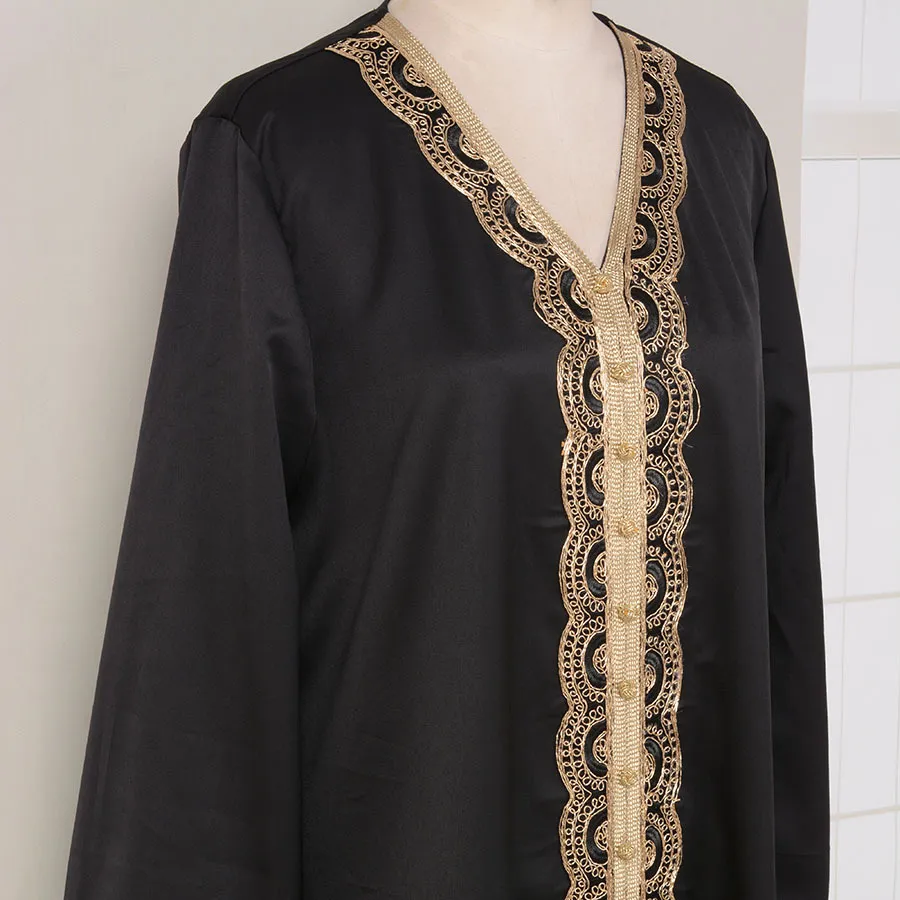 Mode Arab Abaya Moslim Jurk Nieuwe Geborduurde Kanten Jurken Zwart Abaya Vrouwen Moslim Jurk 2023 Dubai