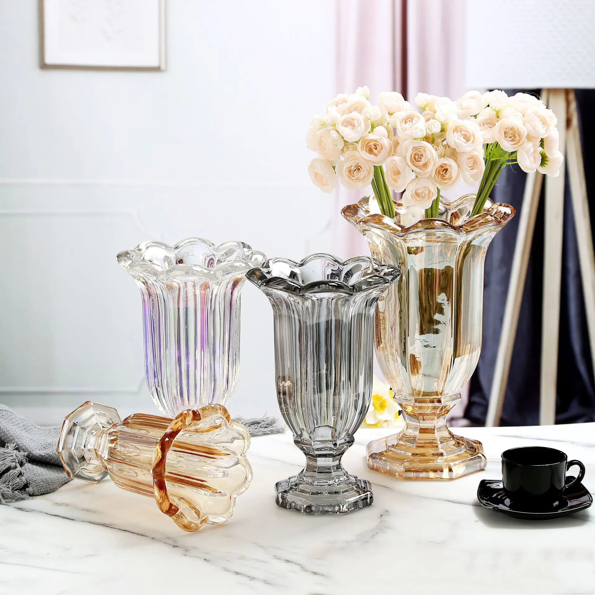 European Retro New Light Luxury Electroplating Lamp Glass Vase Table Ins Flowers Glass Decoration