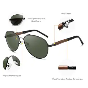 2023 Unisex High Quality pilot wooden sunglasses acetate Outdoor men custom polarized mirror Gafas wood sun glasses for men