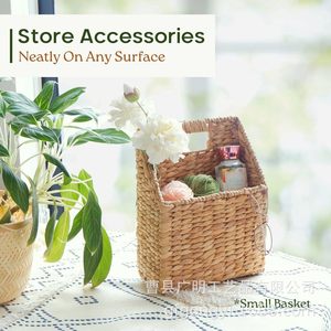 Rattan <b>Storage</b> <b>Basket</b> Rectangle With Handle Wall Mounted For Mail And Envelope Organization - Product Image 4