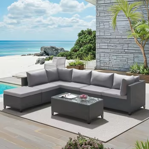 Ensemble de bistrot extérieur à cadre en aluminium avec chaise longue 3 pièces et canapé-lit en rotin pour dîner dans les hôtels, les jardins Design en rotin artificiel - Product Image 2