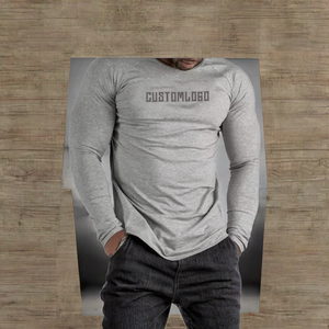 T-Shirt da Palestra a Maniche Lunghe Personalizzabile per <span class=keywords><strong>Uomo</strong></span>, Traspirante, in Cotone 220g, Vestibilità Slim, Stile Urbano, Tinta Unita, Maglietta Casual Lavorata a <span class=keywords><strong>Maglia</strong></span> - Product Image 3