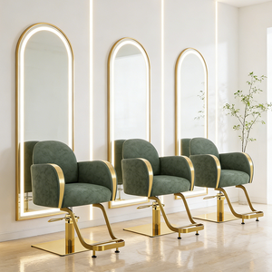 Chaise de coiffure de luxe en acier inoxydable doré, base carrée, moderne, réglable, pivotante, pour la vente - Product Image 3