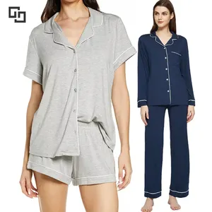 2024 doux deux pièces femme pyjama ensembles personnalisé Oragnic bambou pyjamas pour femmes ensemble