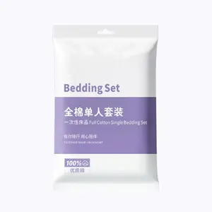 Wholesale 100% Cotton King Queen Single Person Disposable 3 piece Bedding Set for Travel