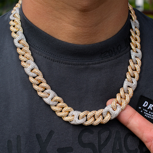 สร้อยคอแบบ Cuban Link สไตล์ไมอามีสมัยใหม่ ประดับเพชรเลี้ยงในห้องปฏิบัติการ เงินและทอง ดีไซน์ฮิปฮอปสุดหรู ทันสมัย เหมาะสำหรับทั้งชายและหญิง พร้อมใบรับรอง - Product Image 2