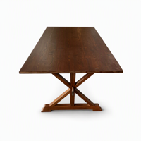 Table de ferme moderne et traditionnelle en bois massif durable avec pieds en X pour usage extérieur, hôtels et restaurants, style ferme