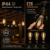 Guirlande lumineuse solaire S14 Edison IP65 avec ampoules E26 remplaçables, câble personnalisable 10-25M, alimentation USB, idéale pour restaurants, mariages, OEM, CE, ETL