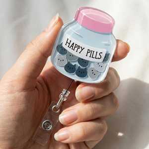 Badge rétractable OEM/ODM en acrylique motif chat 'Happy Pills', porte-badge mignon pour infirmières, enseignants, médecins, accouches, étudiants - Product Image 3