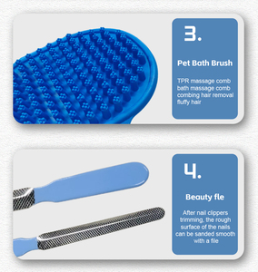 6 in 1 kit per la pulizia degli animali domestici per la pulizia dei peli di cane <span class=keywords><strong>pettine</strong></span> <span class=keywords><strong>a</strong></span> nodo aperto spazzola per massaggi da bagno per cani tagliaunghie - Product Image 5