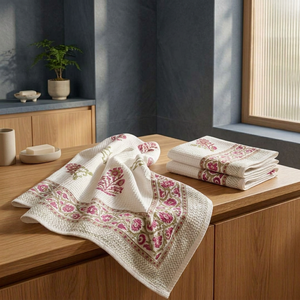 Juego de Toallas de Baño y de Mano de Algodón Waffle Estampadas a Mano, Reversibles, Hechas a Mano, para Hogar y Hotel, Venta al Por Mayor para Exportación - Product Image 3