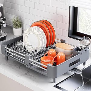 <span class=keywords><strong>Escurridor</strong></span> de Platos de Acero Inoxidable - <span class=keywords><strong>Escurridor</strong></span> de Platos para Encimera de Cocina, <span class=keywords><strong>Escurridor</strong></span> <span class=keywords><strong>Extensible</strong></span> con Bandeja Plegable - Product Image 1