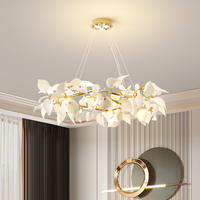 Lustre moderne en céramique en forme de feuille, luminaire suspendu LED doré de luxe pour salon, salle à manger, villa, hôtel, décoration