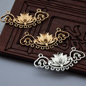 Épingle à cheveux Fleur de Lotus en Cuivre Plaqué Or et Argent, Style Ancien, Accessoire de Coiffure Nuptiale DIY - Product Image 4