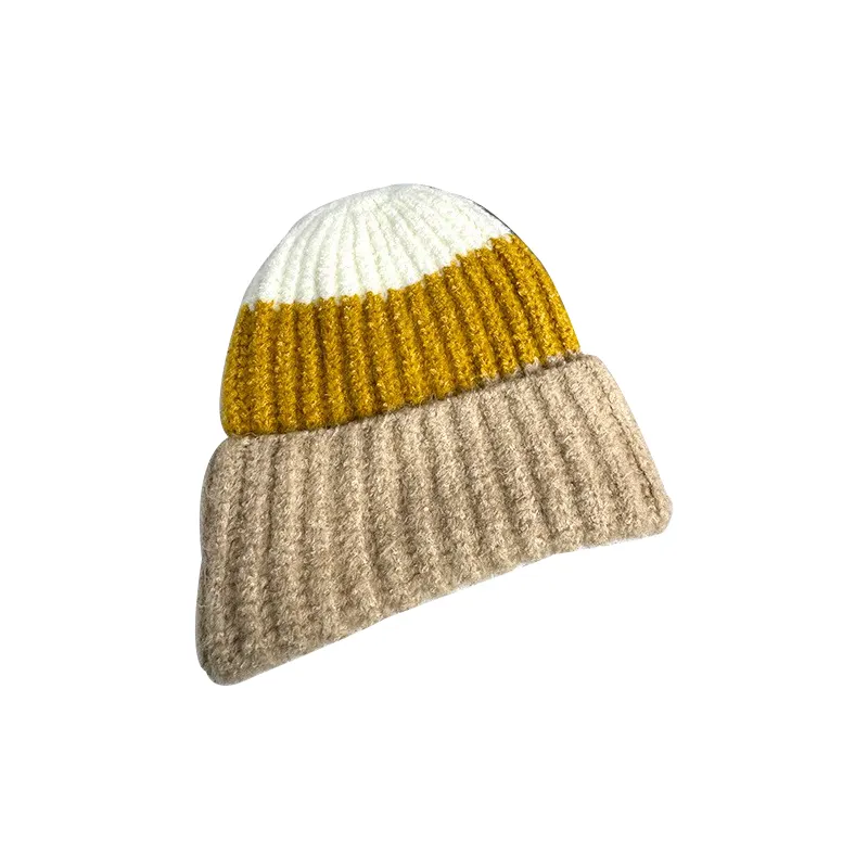 Berretto a righe Casual di alta qualità alla moda all'ingrosso cappello morbido caldo in Mohair lavorato a maglia con cappuccio uncinetto invernale