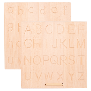 Juguete educativo de madera para niños, Material de enseñanza Montessori, aprendizaje de <span class=keywords><strong>idiomas</strong></span>, tablero de trazado de madera con alfabeto de doble cara - Product Image 1