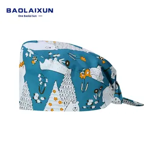 Gorros quirúrgicos estampados bonitos para hombres y mujeres, gorros <span class=keywords><strong>de</strong></span> enfermera elásticos <span class=keywords><strong>de</strong></span> algodón puro para salón <span class=keywords><strong>de</strong></span> belleza, quirófano, gorros dentales orales informales - Product Image 2