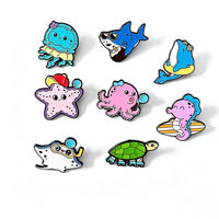 Lot de badges en émail sur le thème des animaux marins mignons : requin, pieuvre, tortue, méduse, pour décorer les sacs à dos