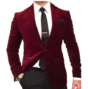 Alta qualidade personalizado smoking veludo jaqueta para homens com veludo coberto botão