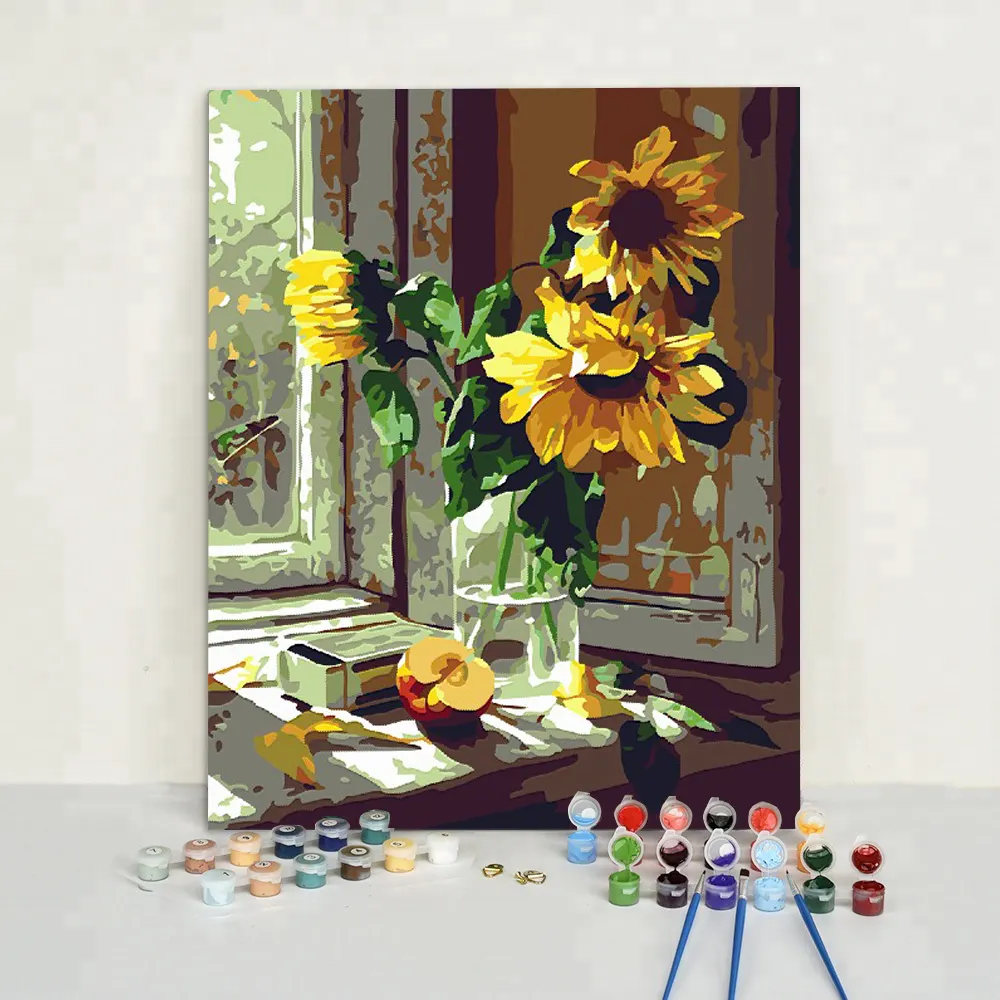 Pintura al óleo Diy de girasoles, pintura acrílica personalizada por números, abstracta, bonita, 12x16, 16x20 pulgadas