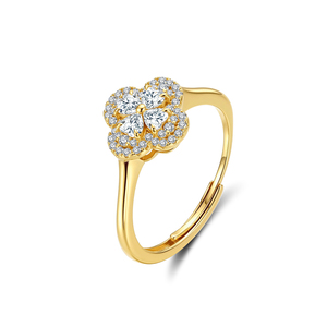 Bague élégante en argent sterling 925 Rinntin SMOR18, trèfle à quatre feuilles en moissanite, ajustable, couleur D, VVS, style fleur - Product Image 5
