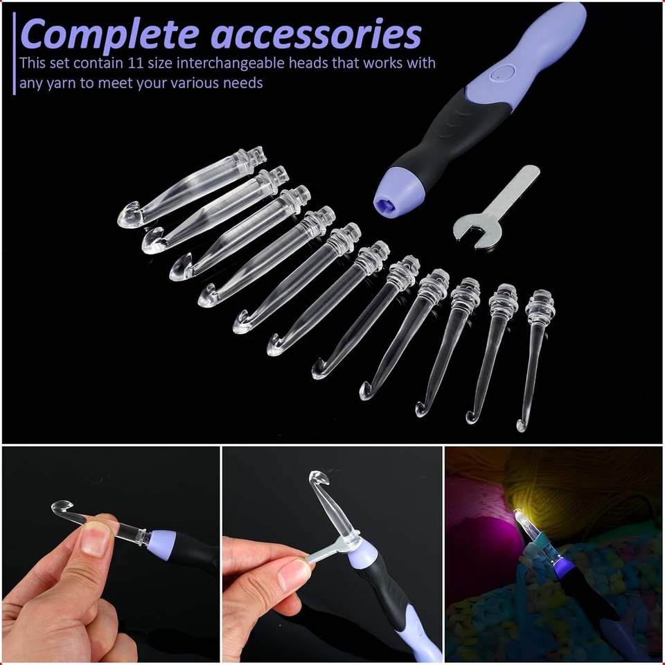 Light up Crochet Hook Set 11 Sizes With USB Rechargeable LED Hooks With ...