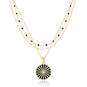 Collana con perline nera a tre strati dorata + catenina O-catenina nera con ciondolo in zircone 36 + 38 + 42 + 5cm N0054 - Product Image 6