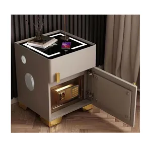 Modern Luxury Wooden Safe LED Night Stand Bedroom Smart Bedside Table With Wireless USB Charging