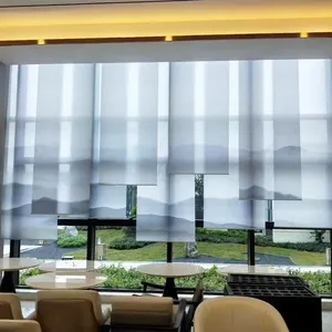 Chinese Style 3d Digital Printing Custom Logo Blackout Motorized Roller Blinds For Window