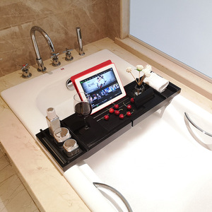Bamboo Bathtub Shelf Multi Functional Bath Tray Wine Rack Phone Holder Adjustable Bathroom Rack Rectangle 17-20.9in Nan Bamboo - Product Image 4