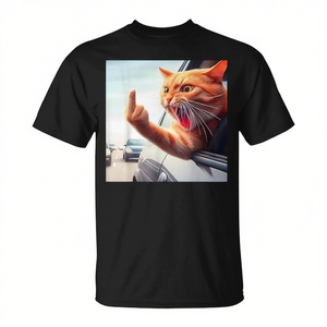 Camiseta divertida con diseño de gato haciendo el dedo medio en el coche para amantes de los gatos, unisex, para adultos, cuello redondo, manga corta, impresión digital, promocional - Product Image 2