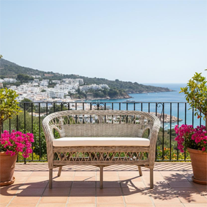 Sofá Mandalino de Dos Plazas, Hecho a Mano, Madera Moderna y Ratán, Diseño Clásico para Apartamentos y Hoteles, Mueble para el Hogar en Oferta - Product Image 6