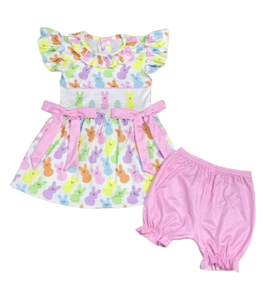 Lapin Pâques correspondant vêtements vacances mignon lapin visage broderie smocké vêtements - Product Image 5