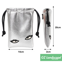 Sac à main multifonctionnel en cuir PU métallique tendance avec motif personnalisé, cordon de serrage, bandoulière réglable, poche pour téléphone portable