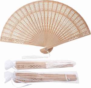Abanico Plegable de Madera Ecológico Personalizado, Abanico de Bambú Tallado a Mano Estilo Pirámide, para Bodas, Cumpleaños, Fiestas y Manualidades - Product Image 1