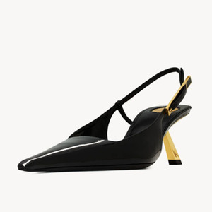 Zapatos de Tacón Alto Dorados de 5.5cm con Punta en Pico y Hebillas Metálicas para Mujer, Zapatos de Vestir con Tira Trasera y Tacón de Aguja, Sandalias Sexys con Aberturas Laterales - Product Image 2