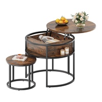Table gigogne ronde pour salon, table basse relevable avec rangement caché